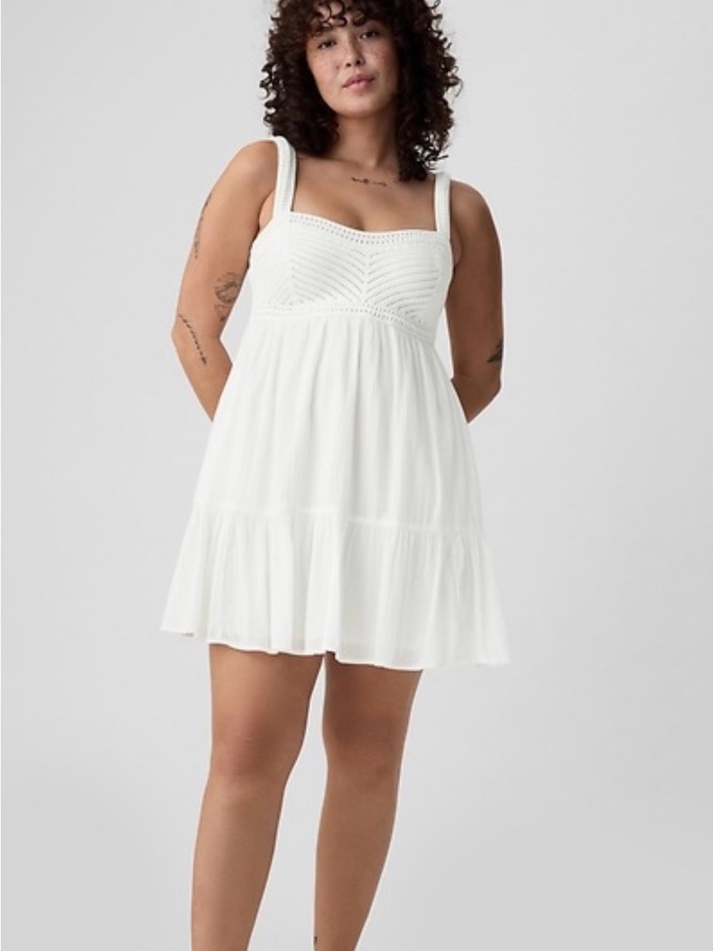 Gap White Textured Crinkle Crochet Mini Dress